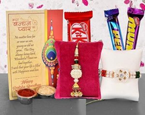 Beautiful rakhi pack with card and chocolate