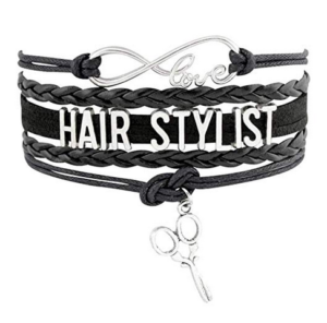 Love Hairstylist Scissor Charm Braided Leather Bracelet